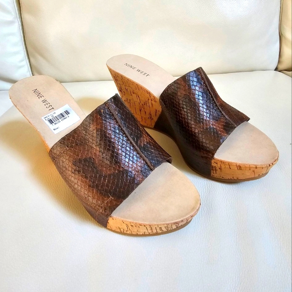Nine West Ersilia Snake Synthetic Wedge Sandal - Size 7.5
